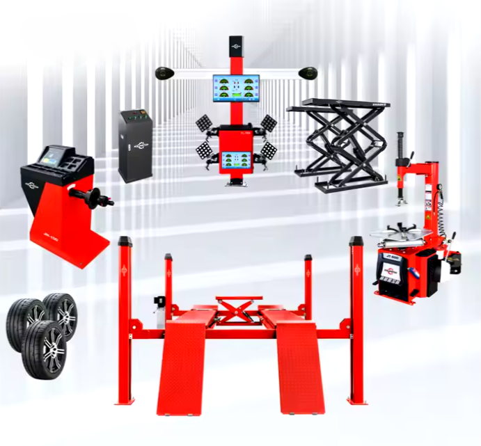 3D Wheel Alignment Machine 4 Post Lift Tire Changer Wheel Balancing Combo Full Set