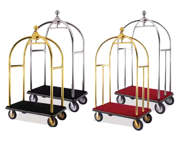 Gold Stainless Steel Tool Hanger Birdcage Luggage Carts Bellman Bellboy Cart Banquet Lobby Hotel Supplies Trolley Cart SLD