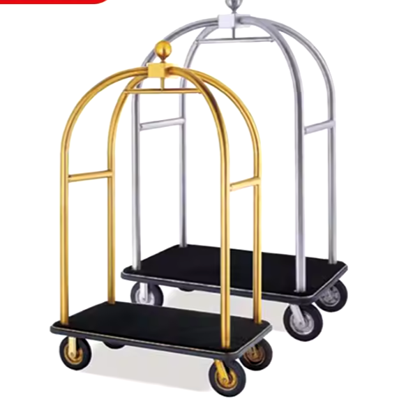 Gold Stainless Steel Tool Hanger Birdcage Luggage Carts Bellman Bellboy Cart Banquet Lobby Hotel Supplies Trolley Cart