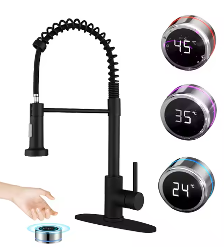 Matte Black Touchless Brass Kitchen Faucet with Motion Sensor and Pull-Down Sprayer