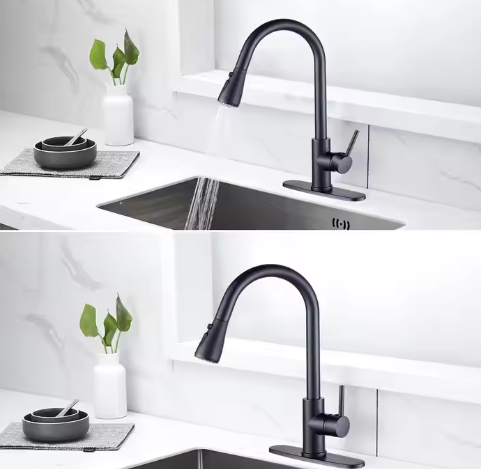 YUNDOOM OEM Customize Logo Grifo Griferia Cocina Torneira with Pullout Matte Black Robinet Mitigeur Kitchen Sink Faucet