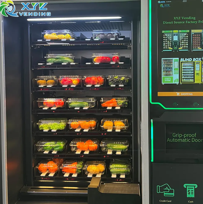 Custom Touch Screen Self Two Big Cabinet Refrigerated Fresh Salad Vegetable Egg Sandwich Vending Machine