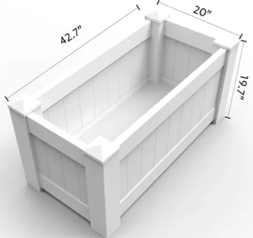 Outdoor Gorgeous Garden 42"W x 16"L Vinyl Flower Planter Box For Growing Vegetables, Flowers, Herbs