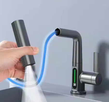 Multi-Functional Intelligent Digital Display Faucet 360° Rotary Pull-Out Rain Shower Basin Faucet