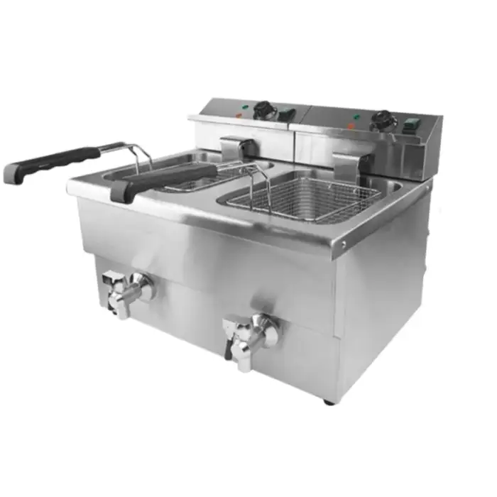 Heavy Duty Cooking Equipment Electric Proved Double Tank 12L+12L Chicken Deep Fryers Machine