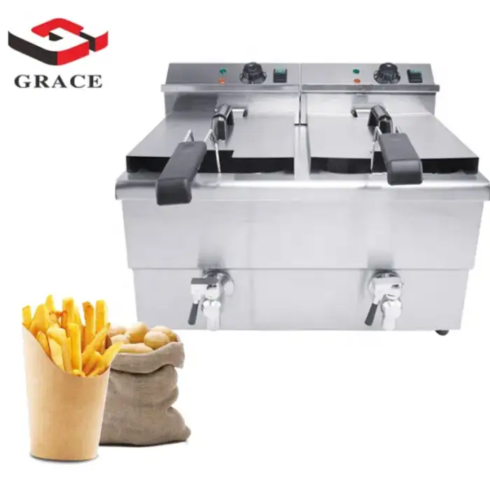 Heavy Duty Cooking Equipment Electric Proved Double Tank 12L+12L Chicken Deep Fryers Machine