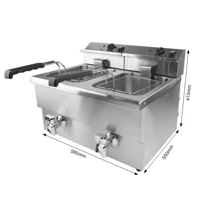 Heavy Duty Cooking Equipment Electric Proved Double Tank 12L+12L Chicken Deep Fryers Machine