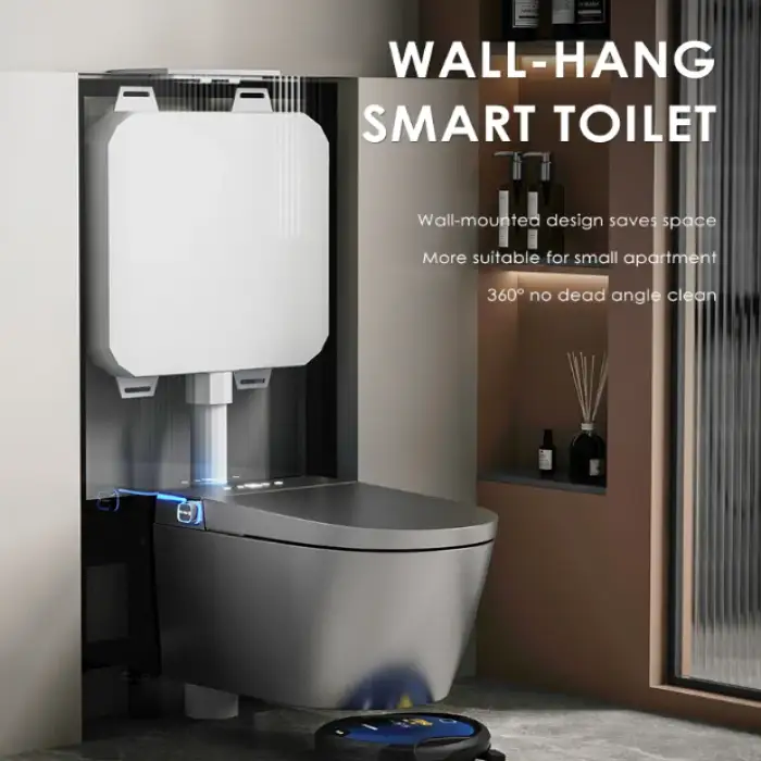 Back To Wall Mounted Hanging WC Luxury Rimless Automatic Flush Bathroom Electric Bidet Grey Wall Hung Smart Toilet