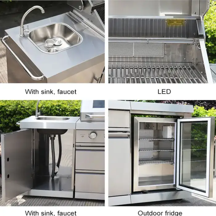 JN611 Outdoor Kitchen island All Stainless steel Outdoor kitchen BBQ Waterproof with Outdoor fridge 4 burners BBQ