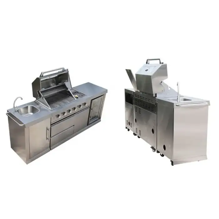 JN611 Outdoor Kitchen island All Stainless steel Outdoor kitchen BBQ Waterproof with Outdoor fridge 4 burners BBQ