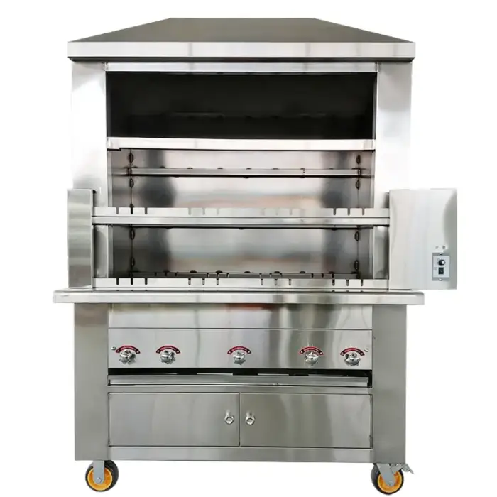 Outdoor Trolley Rotary Rotating Chicken Grill Automatic Gas Electric Charcoal Kebab Lamb BBQ Grill Machine