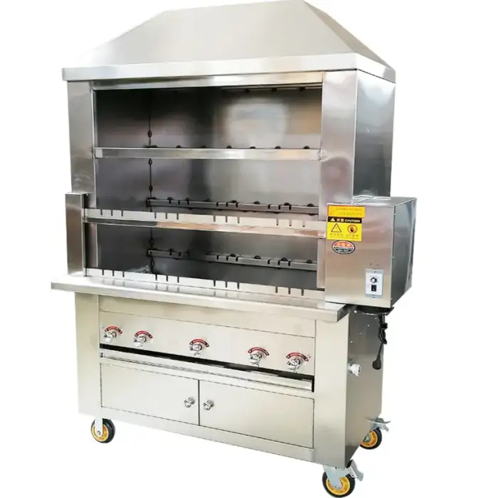 Outdoor Trolley Rotary Rotating Chicken Grill Automatic Gas Electric Charcoal Kebab Lamb BBQ Grill Machine