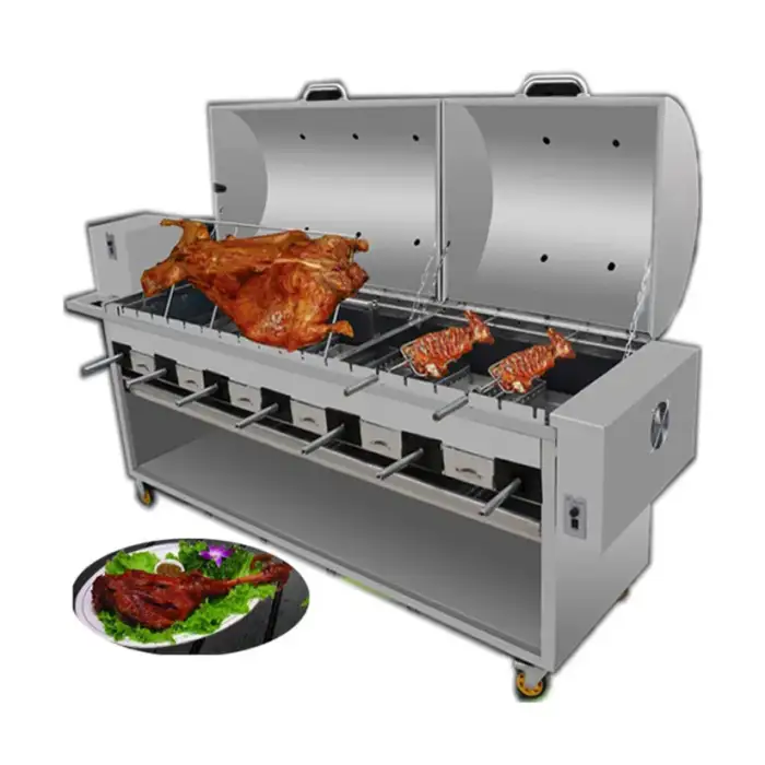 Outdoor Trolley Rotary Rotating Chicken Grill Automatic Gas Electric Charcoal Kebab Lamb BBQ Grill Machine