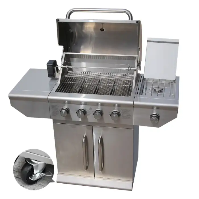 JN410 Outdoor Portable gas barbecue grill 4 main burners gas Stainless Steel Outdoor kitchen cabinet BBQ Waterproof