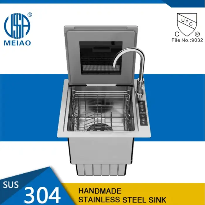 Smart Stainless Steel Sink with Automatic Dishwasher and Countertop Washing Machine