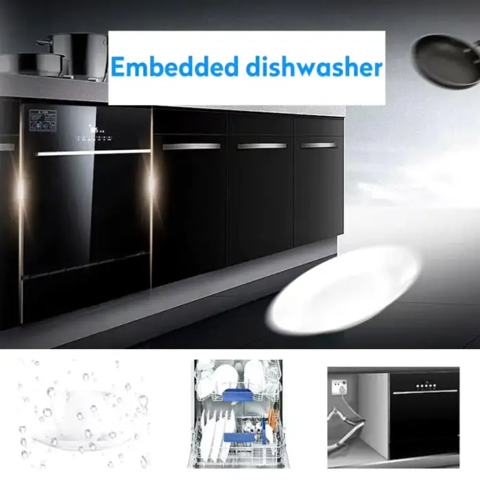 Black Glass Door Embedded Automaticdish Washer Home 8 Sets of Tableware Commercial Restaurant Household Kitchen Dishwasher 220