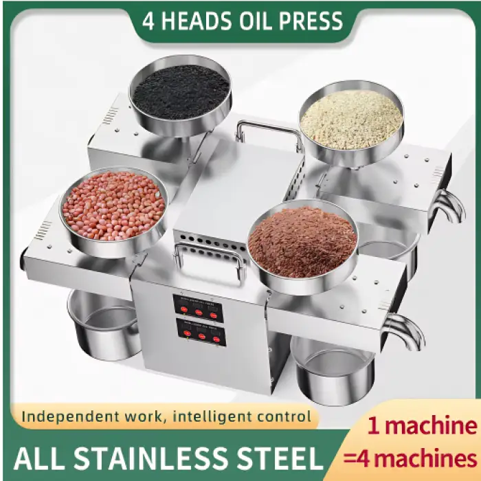 B04 Automatic Four Head Cold Squeezing Oil Press Machine – For Sunflower, Sesame, Flax Seeds