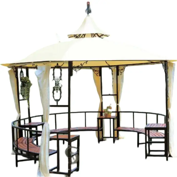 Iron Beige Pavilion Garden Round Shape Gazebo