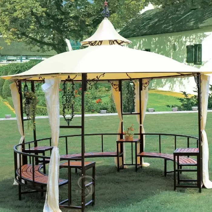 Iron Beige Pavilion Garden Round Shape Gazebo