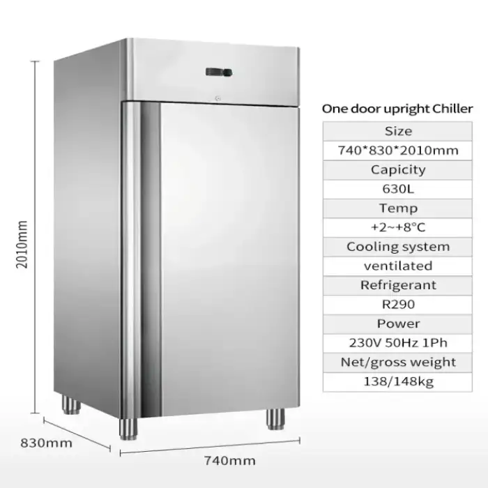 630L Commercial Refrigerator With Single Door 740mm Vertical Stainless Steel Door Deep Freezer