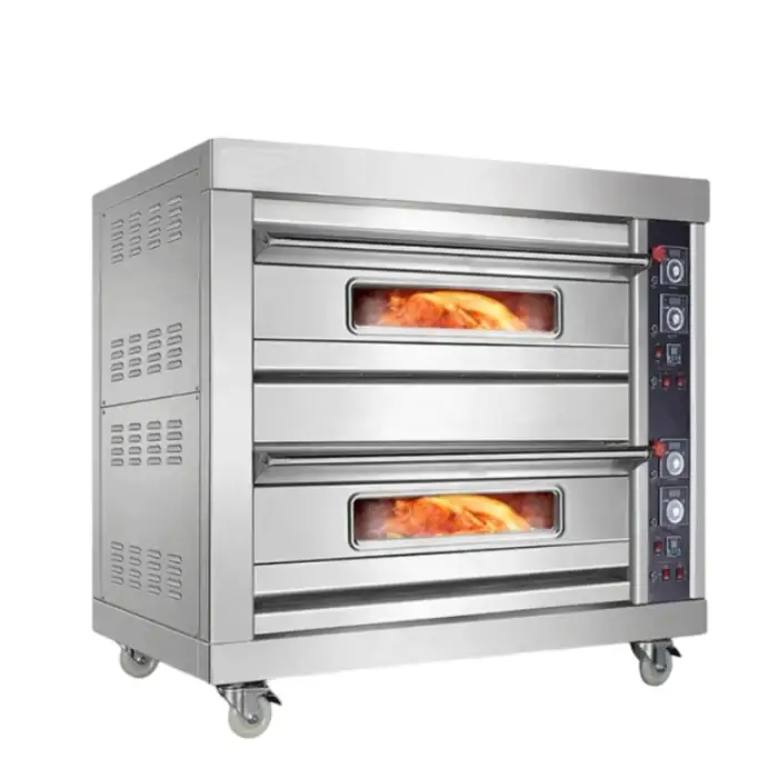 Commercial Kitchen 2 Deck 4 Tray Pizza Baking Equipment Stainless Steel Stone Gas Oven