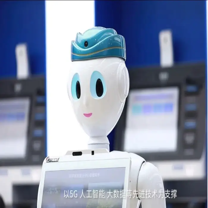 Artificial Intelligent facial recognition temperature measuring robot information guiding reception service AI robot