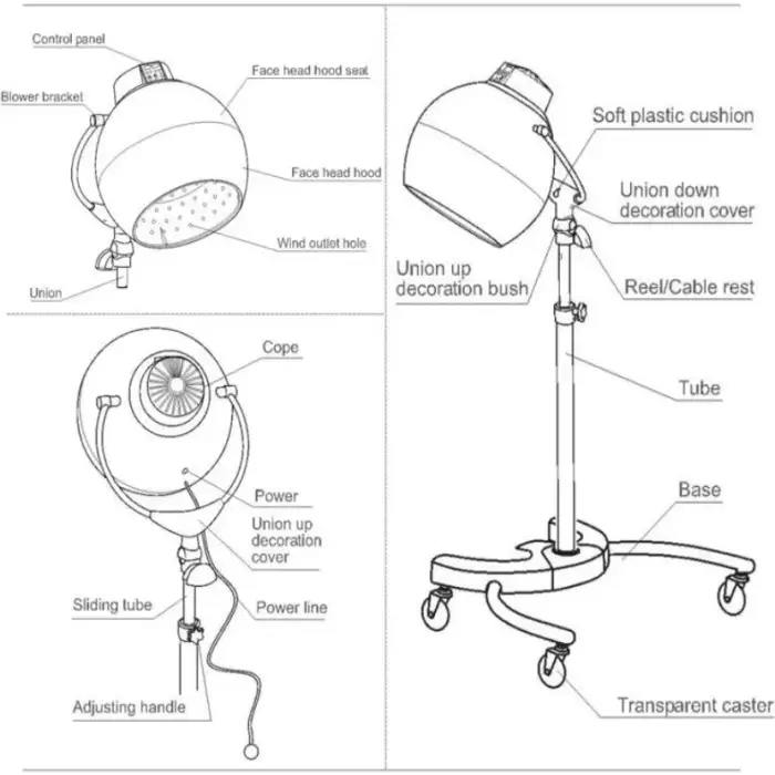 SW Wallybeauty Professional Hair Dryer Sit Under Styler Salon Machine Standing Leafless Bonnet Hair Dryer