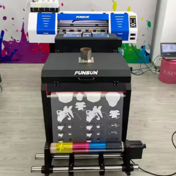 Funsun FS-600 Tshirt Canvas Printing Machine PET Film DTF Printer 60cm with Shaking Powder Machine and Double DX6 Heads