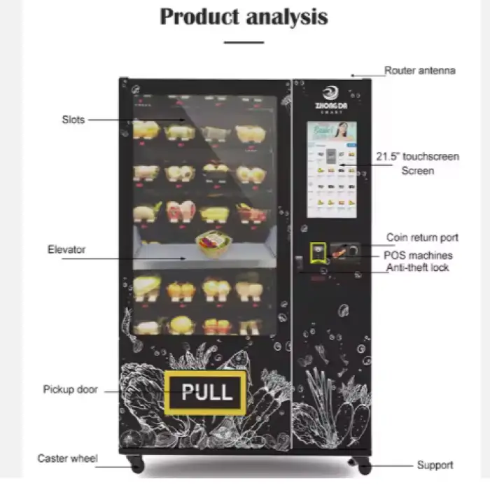 Customized Smart 21.5 Inch Large Touch Screen Healthy Food Vending Machine For Food Shop