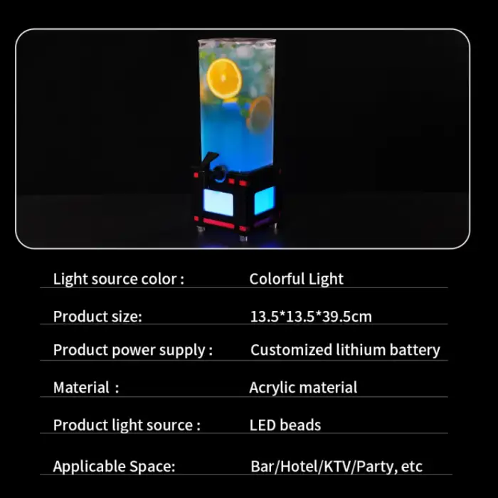 Portable 2L 3L Lighted Beer Tower Dispenser Party Lighted Beer Whiskey Glass Drink Dispenser
