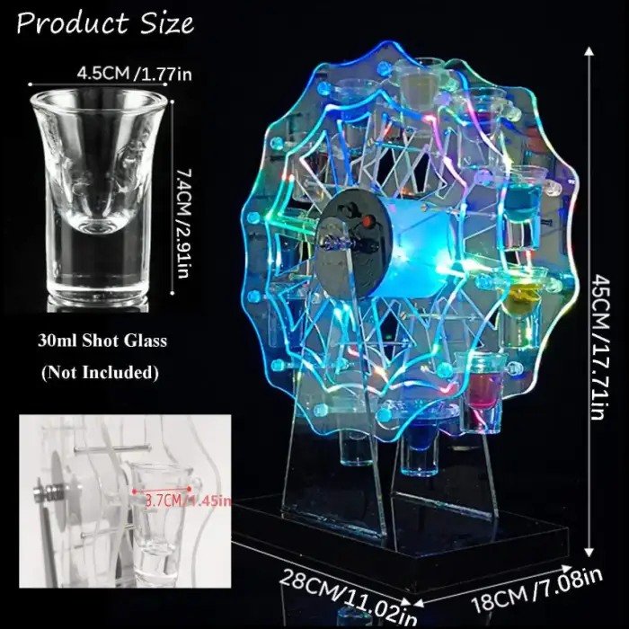 Nightclub Light Emitting Diode Neon Ferris Wheel Shot Glass Display Stand Acrylic Cup Holder Colorful Lights Rotating Stand