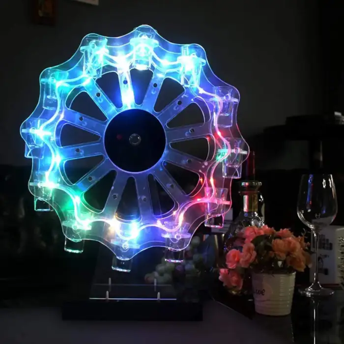 Nightclub Light Emitting Diode Neon Ferris Wheel Shot Glass Display Stand Acrylic Cup Holder Colorful Lights Rotating Stand