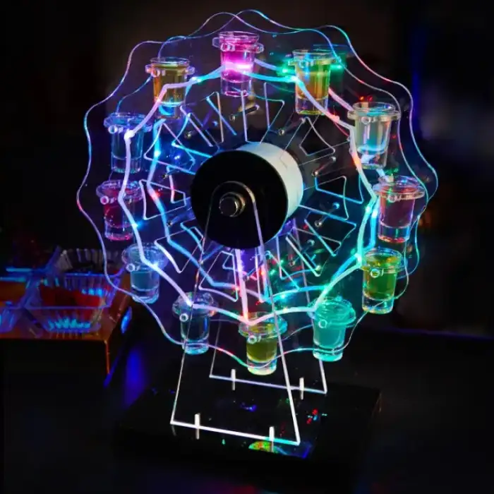 Nightclub Light Emitting Diode Neon Ferris Wheel Shot Glass Display Stand Acrylic Cup Holder Colorful Lights Rotating Stand