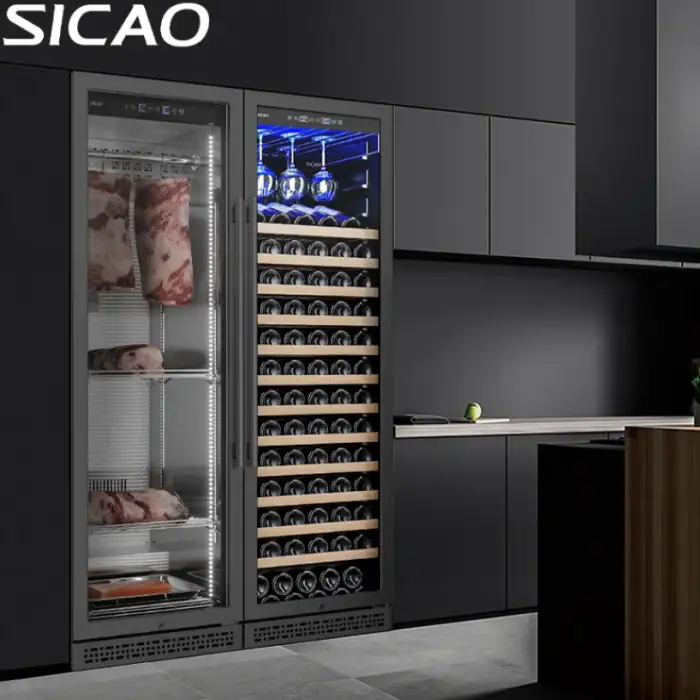 SICAO Beef Meat Ham Dry Dri Ager Aging Cabinet and Beverage Wine cooler Fridge Cabinet Refrigerator Cellar combination For home