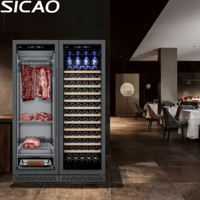 SICAO Beef Meat Ham Dry Dri Ager Aging Cabinet and Beverage Wine cooler Fridge Cabinet Refrigerator Cellar combination For home