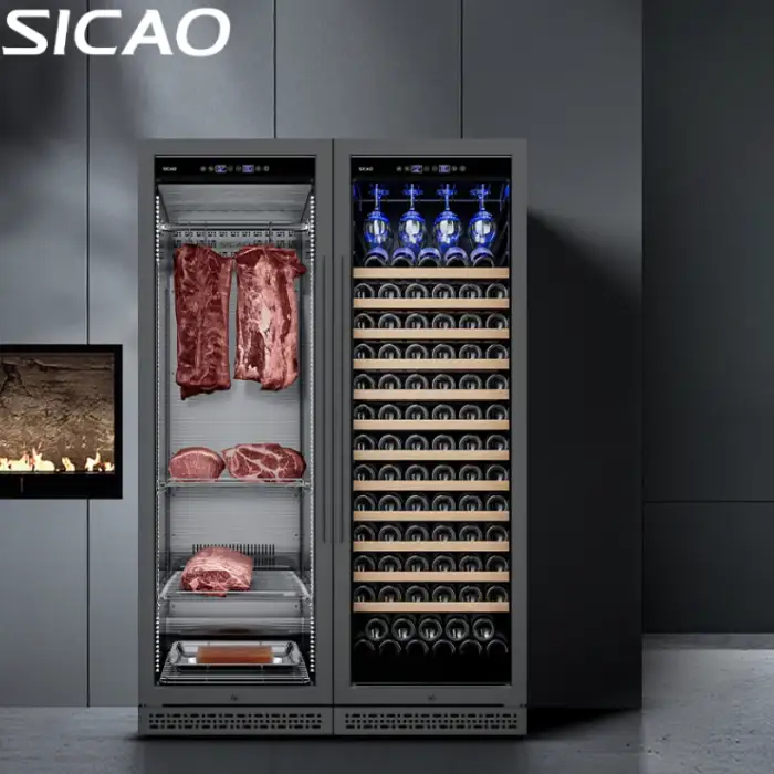 SICAO Beef Meat Ham Dry Dri Ager Aging Cabinet and Beverage Wine cooler Fridge Cabinet Refrigerator Cellar combination For home