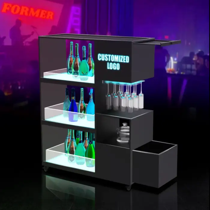 Modern Metal LED Wine Cabinet -Illuminated Display Rack for Champagne, Vodka & Whiskey Bottles | Perfect for Bars, KTVs & Parties