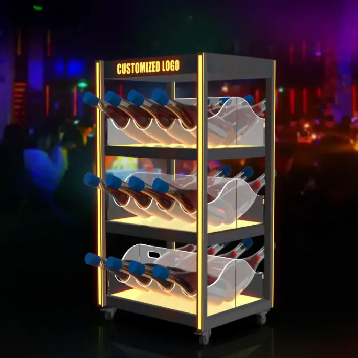 Modern Metal LED Wine Cabinet -Illuminated Display Rack for Champagne, Vodka & Whiskey Bottles | Perfect for Bars, KTVs & Parties