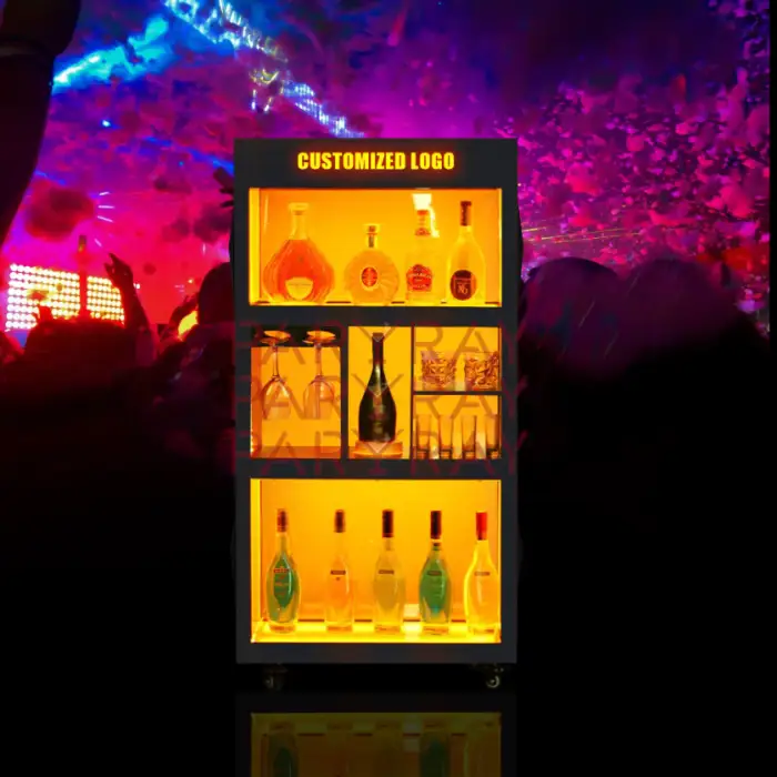 Modern Metal LED Wine Cabinet -Illuminated Display Rack for Champagne, Vodka & Whiskey Bottles | Perfect for Bars, KTVs & Parties