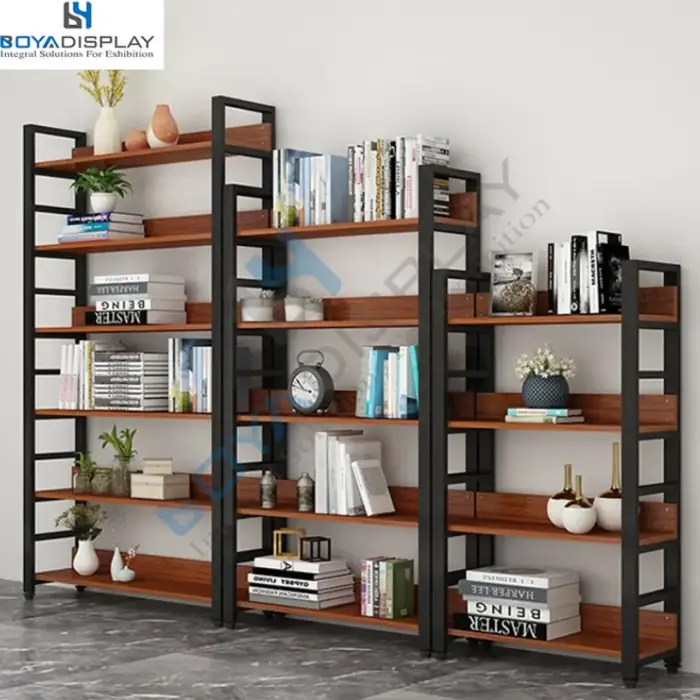 Library Wall Furniture Wooden Metal Book Shelf Bookcase Cabinet