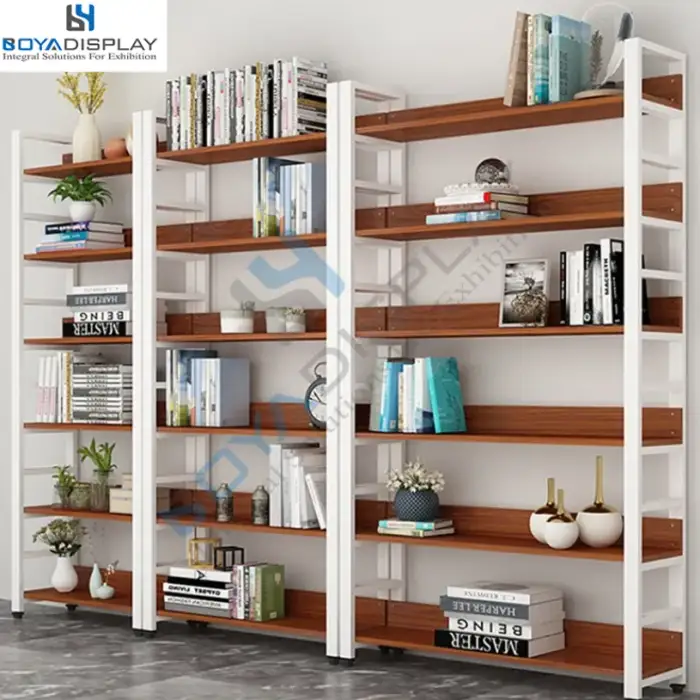 Library Wall Furniture Wooden Metal Book Shelf Bookcase Cabinet