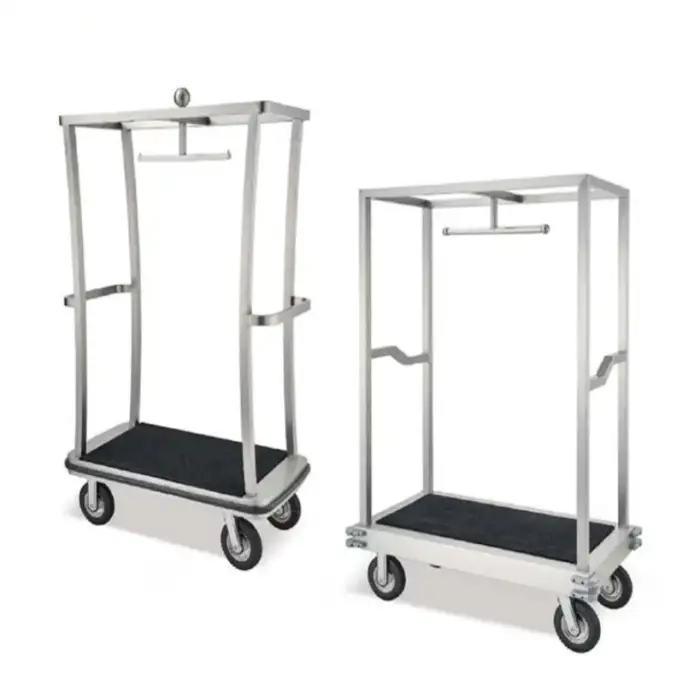 Sand Steel Restaurant Lobby Baggage Trolley Hotel Luggage Trolley Bellman Four Wheels Bellboy Cart Serving Trolley Luggage Carts