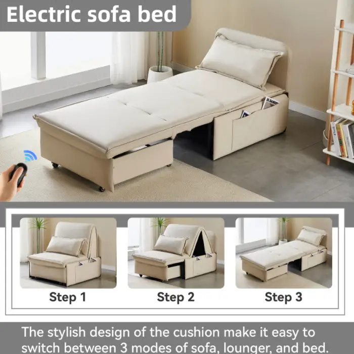 Luxury Modern Italian Design Automatic Boucle Pull Out Mechanism 110cm Leather Electric Control Adjustable Folding Sofa Bed