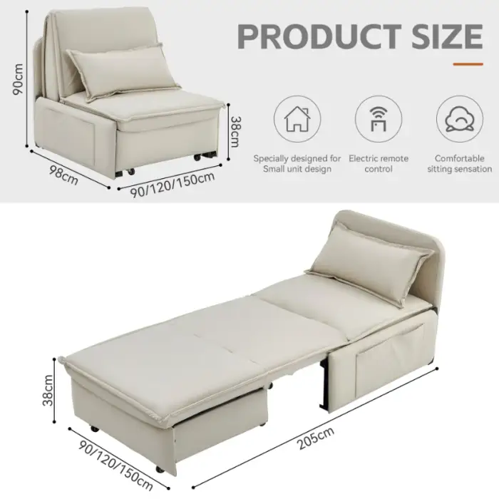 Luxury Modern Italian Design Automatic Boucle Pull Out Mechanism 110cm Leather Electric Control Adjustable Folding Sofa Bed