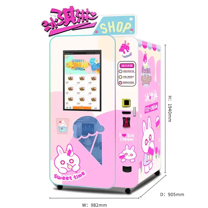 15S Rapid Dispensing 100 Cups Soft Ice Cream Vending Machine Automatic Ice Cream Vending Machine