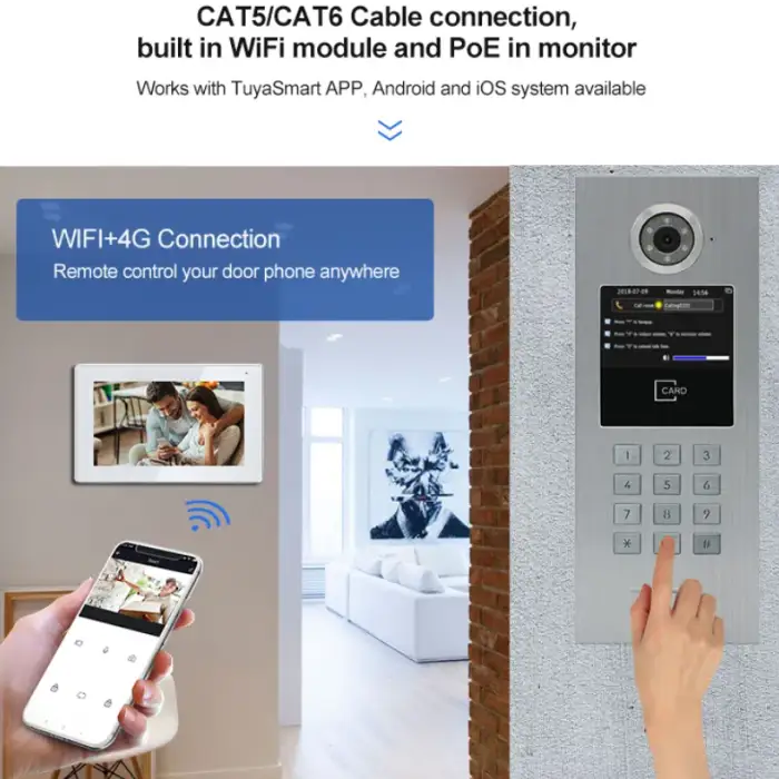 IP Multi Video Doorbell Intercom System Doorbell 7 Inch Color Video Door Phone For Families