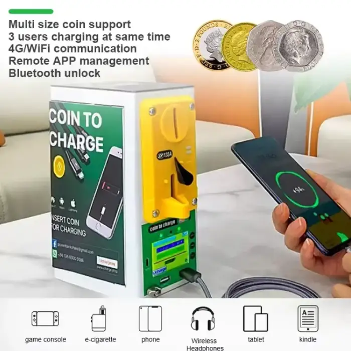 Coin operated phone charging timer APP remote management 4G network wired wireless charger