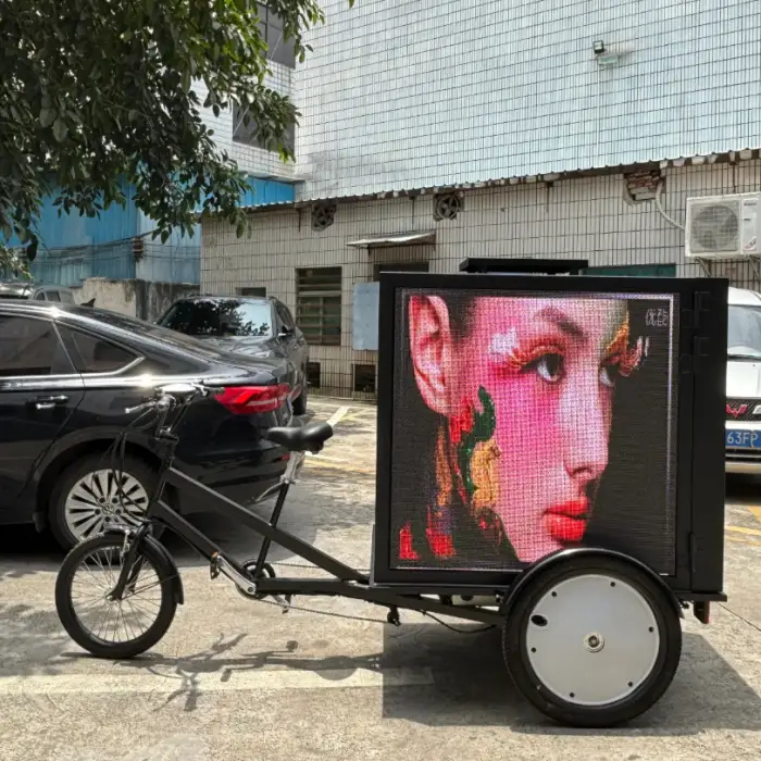 Outdoor Mobile LED Advertising  Mini LED Advertising Bike With Three Sides LED Screen