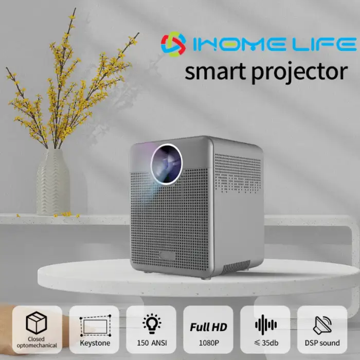 Portable 1080HD Mini Android Projector With Android 9.0 Dual Wifi 150 Ansi Lumens 2GB 16GB 60-400 Inch Projection Size