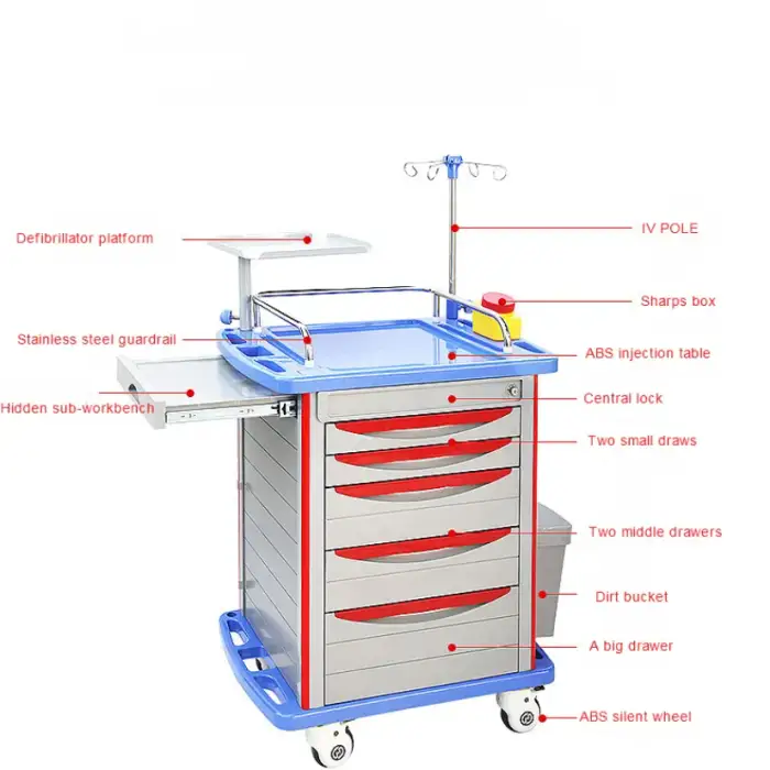 Hospital Equipment Emergency Medical Trolley With Drawers